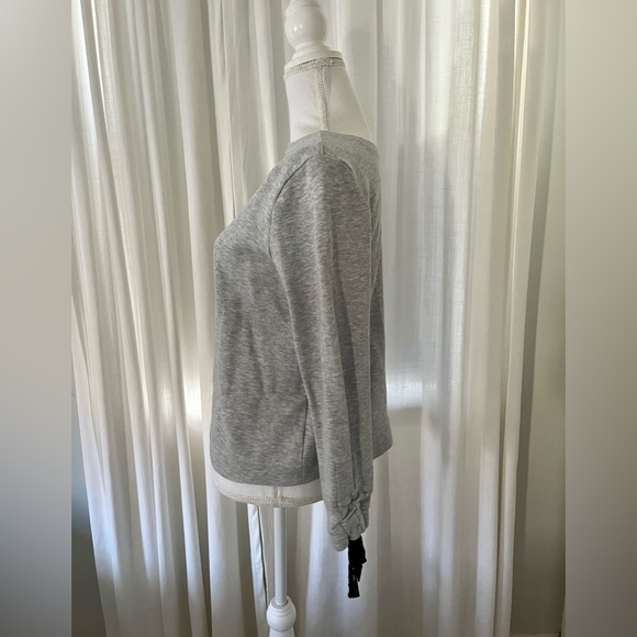 Ann Taylor Petite Gray Sweatshirt w/ Ribbon Tie Sleeves - Picture 2 of 6